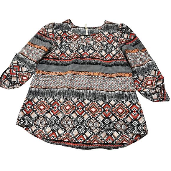 Live 4 Truth Tunic Top Womens Size S Orange Black All Over Print Bohemian Boho - Picture 1 of 8